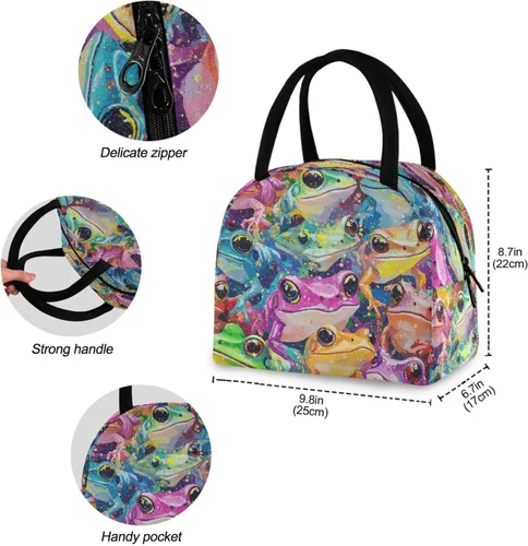 Vista 4 de Colorul Art Asthetic Frogs Eco-friendly Women Lunch Bag Lunch Bags for Work for Camping bolso para comida de mujer