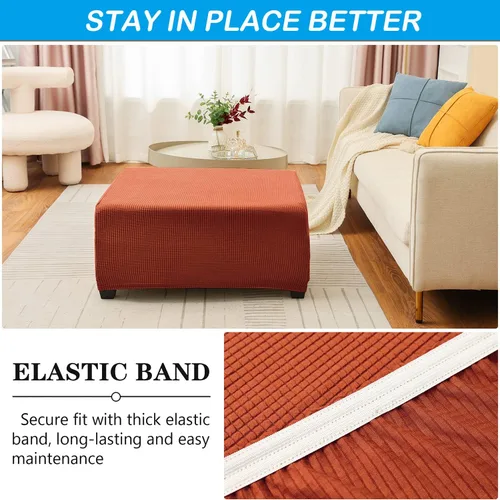 Vista 4 de OBCREAT Fundas otomanas, funda otomana de jacquard elástico, suave y gruesa, plegable, funda de almacenamiento rectangular para reposapiés con parte