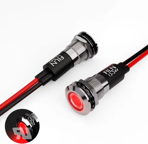 Vista 18 de 2 piezas 12 mm (1/2") Luz indicadora LED roja impermeable, lámpara de señal de metal, 5 V, 12 V, 24 V, IP67, luz de piloto, tablero, para coche