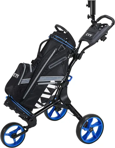Vista 3 de KVV Carrito de empuje de golf de 3 ruedas ultra ligero tamaño plegable más pequeño, soporte para tarjeta de puntuación de nueva versión