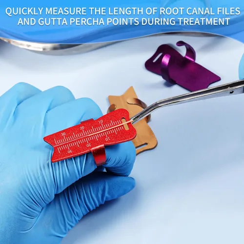 Vista 5 de Anillo de medición endodóntico, regla de dedo roja, instrumento de medición de conducto radicular dental de aluminio, 1.4 in, 1,4 pulgadas, fácil