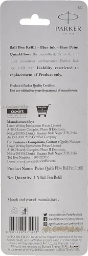 Vista 3 de Parker Recambios para bolígrafo, punta fina, tinta azul, paquete de 6