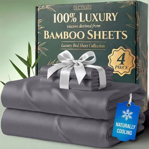 Vista 32 de DECOLURE Juego de sábanas 100% viscosa derivada de bambú, tamaño individual, sábanas de lujo de 4 piezas de enfriamiento natural, juego de cama Negro
