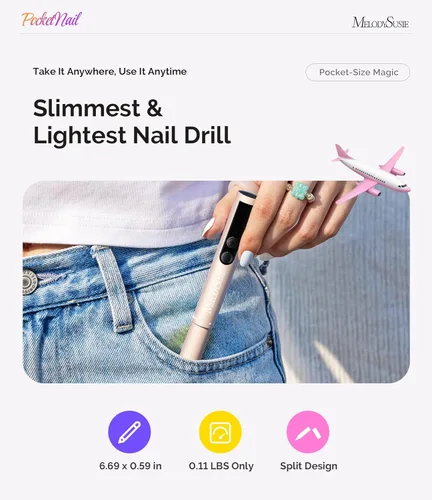 Vista 3 de MelodySusie PocketNail Taladro de Uñas Modular Inalámbrico en Forma de Bolígrafo, PC100GR 20000RPM Lima Eléctrica Delgada Portátil Recargable