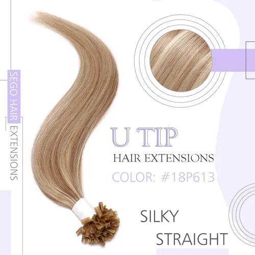 Vista 2 de SEGO Extensiones de cabello humano real con punta en U preunidas, con punta de uñas, balayage, extensiones de cabello lacio sedoso natural, 50