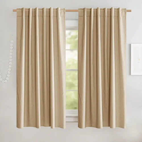 Vista 90 de NICETOWN Cortinas de lino 100% opacas para sala de estar con forro blanco aislado térmico, 52 pulgadas de ancho, 2 paneles, cortinas de 84 pulgadas