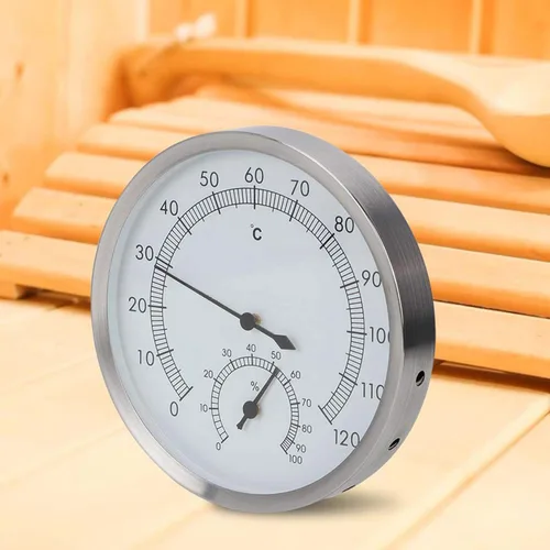 Vista 8 de Termómetro higrómetro interior 2 en 1 de acero inoxidable para sala de vapor para sala de sauna, termómetro higrómetro para saunas de vapor