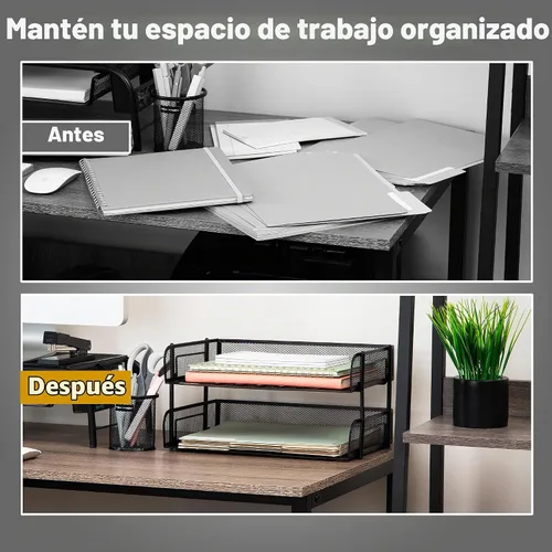 Vista 5 de Mind Reader Bandeja de papel apilable de 2 niveles, organizador de escritorio para documentos de tamaño carta, almacenamiento de archivos de Negro