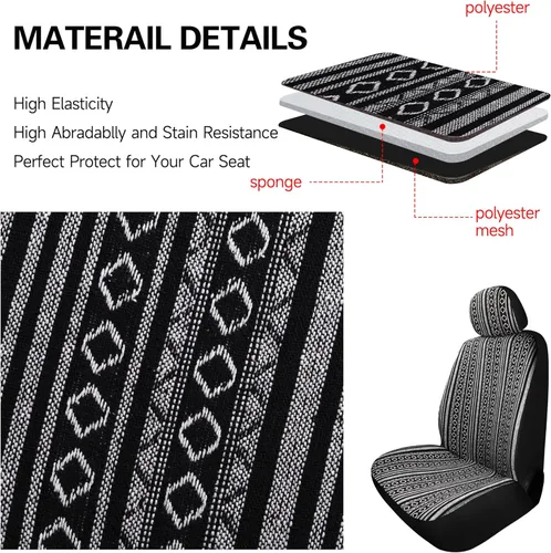 Vista 5 de HAIYAOTIMES Fundas de Asiento de Automóvil Baja Saddle Blanket Juego Delantero con Almohadillas para Cinturón de Seguridad, Fundas de Asiento