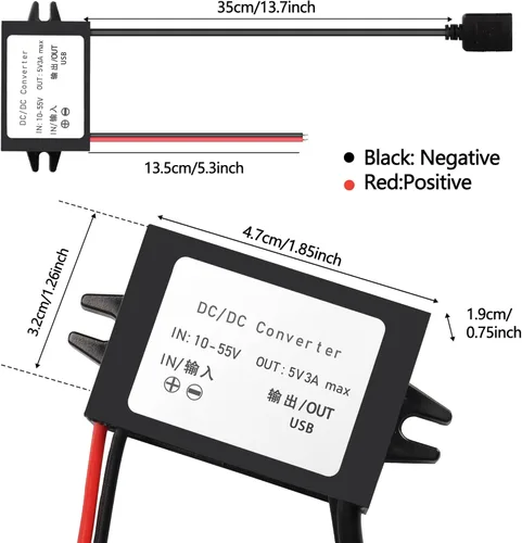 Vista 5 de MEIRIYFA Convertidor USB de 12 V a 5 V Módulo DC Buck 12V 36V 48V Convertir a 5V Dual USB Hembra 10-55V a 5V 3A 15W Adaptador DC a DC Regulador