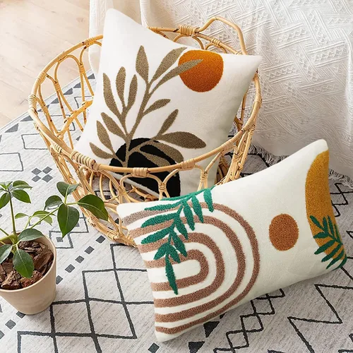 Vista 5 de Merrycolor Fundas de almohada bohemias de 20 x 20 pulgadas, copetudas, modernas de mediados de siglo, fundas de almohada abstractas de hojas Boho-a2