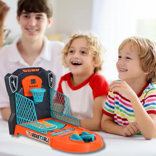 Vista 5 de Juego de baloncesto de mesa: mini arcada de escritorio compacta, juego de escritorio para interiores con puntuación electrónica, luces y sonido