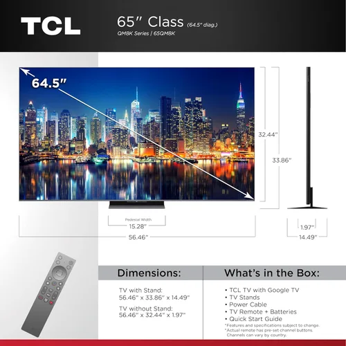 Vista 4 de TCL Serie QM8K de 65 Pulgadas Mini LED QLED 4K HDR 65QM8K, modelo 2025 Pantalla Anti Reflejante de Ángulo Amplio de 120HZ-144HZ Smart Google