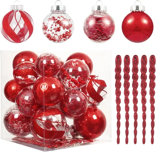 Vista 17 de XmasExp Juego de adornos de esferas de Navidad de 32 piezas, de plástico transparente inastillable dorado, esferas colgantes para el árbol
