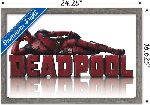 Vista 3 de Marvel Deadpool Legacy - Póster de pared acostado, 22.4 pulgadas de largo x 14.7 pulgadas de ancho, versión enmarcada de madera de granero