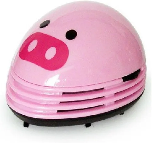 Vista 2 de discoGoods Annoyed Prints - Aspiradora de escritorio con patrón de emoticonos, funciona con pilas, mini limpiador de polvo (cerdo rosa)