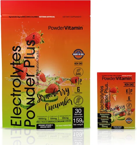 Vista 23 de PowderVitamin Electrolitos en polvo Plus, Keto, uva de arándano, cero azúcar, 1000 mg de potasio, 120 mg de calcio, 120 mg de magnesio, sin OMG