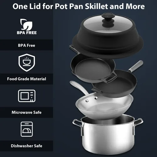 Vista 3 de Tapa plegable para salpicaduras de microondas con cubierta de vidrio templado ventilado, tapa wok apta para microondas, olla vaporera de 10.5 a 11