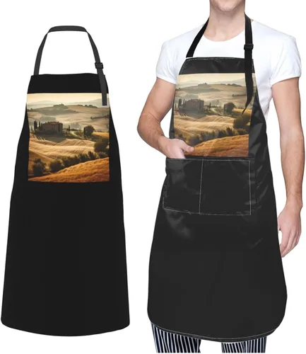 Vista 8 de View of Typical Tuscany Landscape Aprons for Women with 2 Pockets, Kitchen Cooking Apron for Men, Water and Oil Resistant, Adjustable Bib Apron