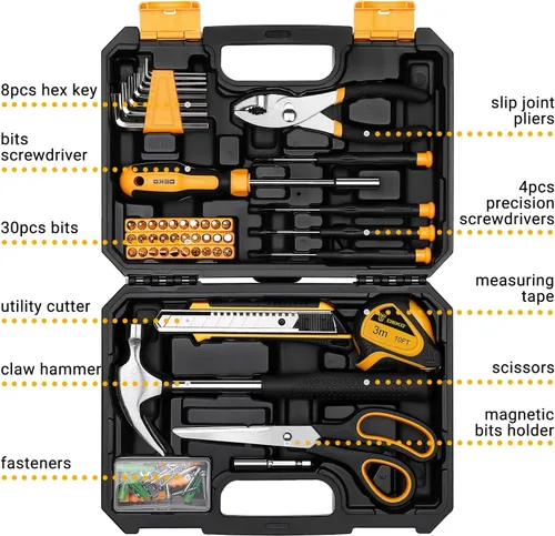 Vista 3 de DEKOPRO Kit de herramientas manuales generales para el hogar de 50 piezas con caja de herramientas de plástico, kit de herramientas multiusos