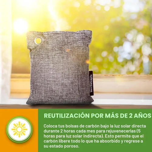 Vista 4 de Nature Fresh - Bolsas purificadoras de aire de carbón de bambú (4 unidades), bolsas de carbón vegetal para el hogar y el automóvil