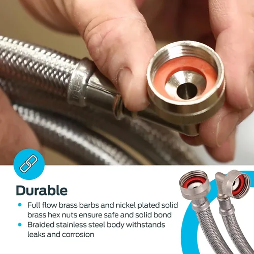 Vista 5 de Eastman 41065 manguera para lavadora de acero inoxidable con codo de 90 grados, 3/4 pulgadas X 3/4 pulgadas, 1 par