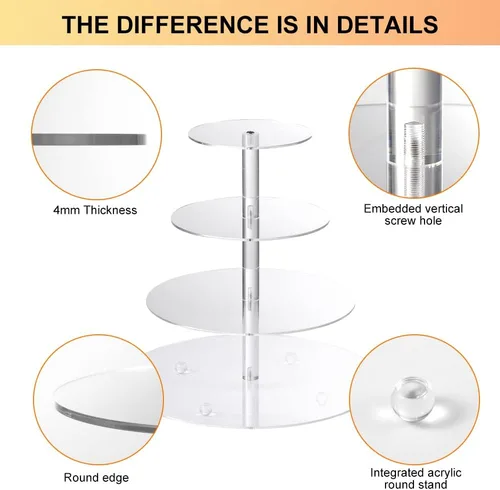 Vista 6 de Boxalls Soporte para cupcakes, soporte redondo de 4 niveles para cupcakes, torre transparente de pastelería de postres para bodas, cumpleaños