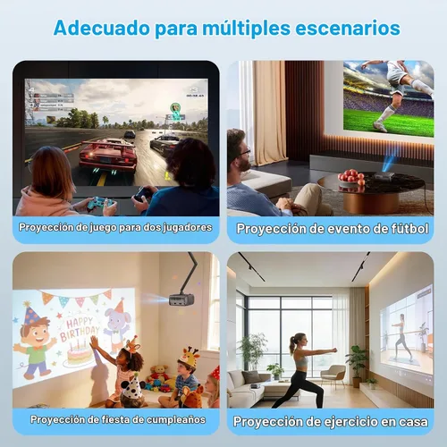 Vista 8 de Mini proyector Full HD 1080P Proyector portátil Plata Gris