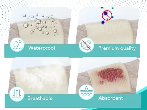Vista 5 de Apósito de espuma de silicona de 4 x 4 pulgadas, vendajes de silicona impermeables para heridas, almohadillas de 5 capas con borde adhesivo