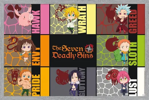 Vista 16 de Trends International The Seven Deadly Sins: Season 3 - Póster de pared de Chibi Sins, 22.4 pulgadas de largo x 14.7 pulgadas, versión enmarcada