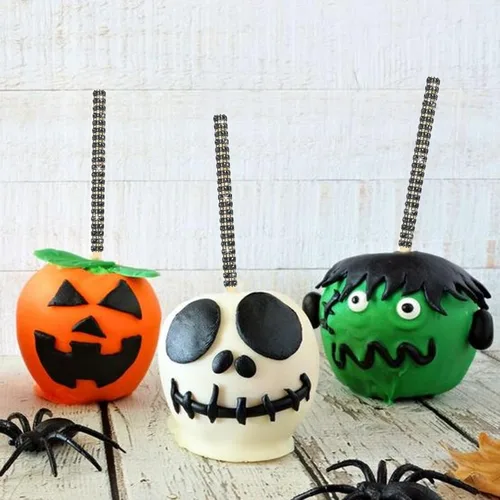 Vista 6 de 32 PIEZAS de Palitos de Manzana de Caramelo Brillantes de Bambú, Brochetas de Punta de Madera con Envoltura de Malla de Diamantes y Pedrería