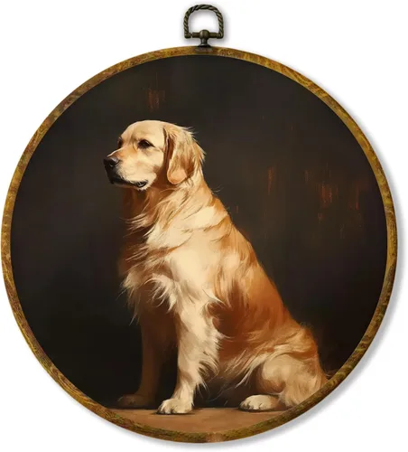Vista 61 de Hiuwevt Decoración de pared ovalada rústica para el día de la lavandería, impresiones de lienzo retro con marco de perro de campo, decoración