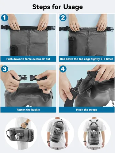 Vista 4 de HEETA Bolsa seca impermeable con funda para teléfono incluida con bolsa seca mejorada con bolsillo con cremallera para mujeres y hombres, bolsa