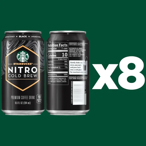 Vista 3 de Starbucks - Café RTD Nitro Cold Brew, Negro Sin Azúcar, Latas de 9.6 fl oz (Paquete de 8), Café Helado, Café Cold Brew, Bebida de Café