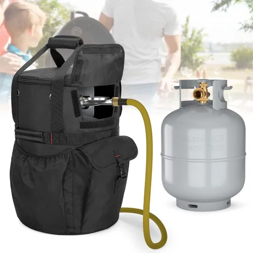 Vista 6 de SAMDEW Bolsa de tanque de propano para exteriores de 20 libras, cubierta portátil para tanque de gas propano con función de mesa, 2 bolsillos y asas