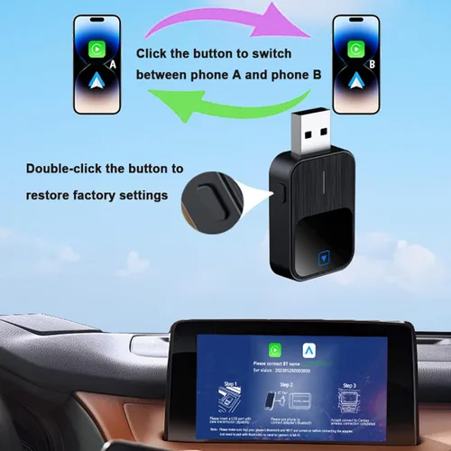 Vista 3 de 2026 Upgraded Wireless Carplay Adapter for BMW X6 (G06) 2019-2026 2-in-1 Mini Auto Adapter Wired CarPlay to Wireless Fast Connection,A-Black