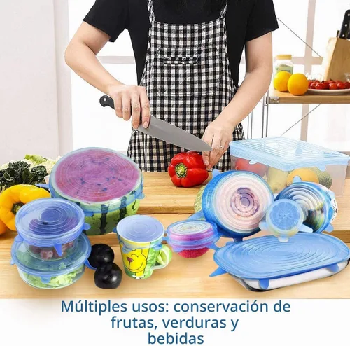 Vista 4 de Tapas elásticas de silicona, tapas elásticas duraderas y Tapas azules-paquete de 12