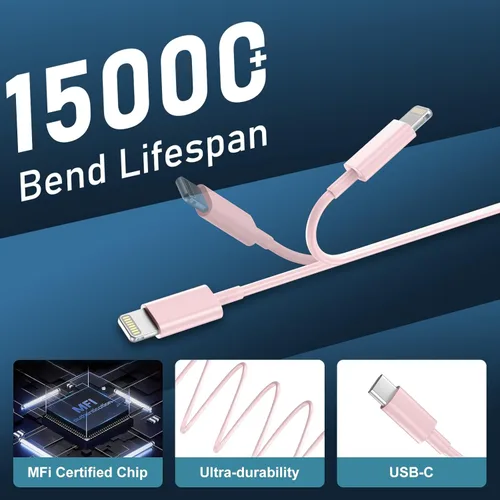 Vista 6 de DiHines Cargador rápido para teléfono 14 13 12 11, cable de carga rápida Lightning de 3 pies con bloque de carga USB C de 20 W para teléfono 14/14