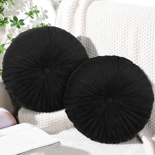 Vista 7 de Namalu 2 piezas de almohadas redondas de 13.8 pulgadas, almohadas redondas decorativas de terciopelo para piso, almohadas redondas de calabaza