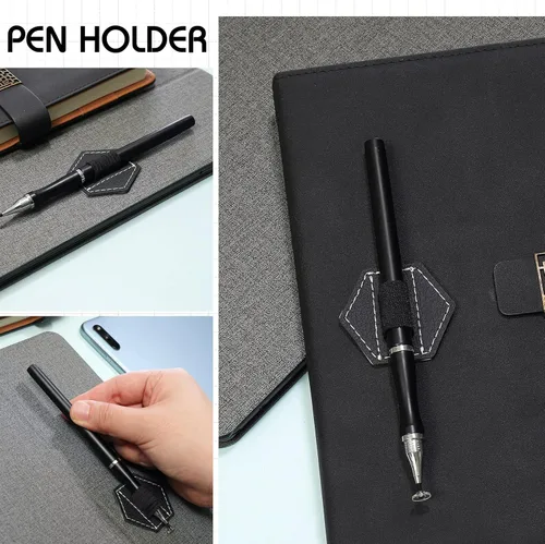 Vista 5 de Pajean 10 soportes para bolígrafo para cuaderno, autoadhesivos, de cuero, para cuadernos, con lazo elástico hexagonal diseñado para cuadernos