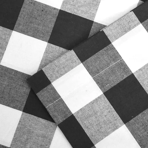 Vista 3 de Juego de 3 piezas de cortinas de algodón clásico estilo granja campestre para ventana de cocina - Juego de cenefa y nivel con cuadros búfalo blanco