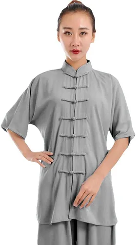 Vista 2 de ZooBoo Unisex Ropa de Ejercicio de Mañana, Traje de Tai Chi de Algodón con Mangas Cortas, Uniforme de Kung Fu