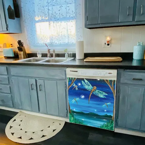 Vista 4 de Cubierta para puerta de lavavajillas, adhesivo magnético para lavavajillas, paneles de refrigerador, decoración de gabinete de cocina, calcomanías