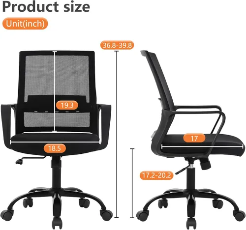 Vista 7 de PayLessHere Silla de oficina para computadora, silla ergonómica de malla, respaldo medio, silla giratoria para oficina en casa, silla de escritorio