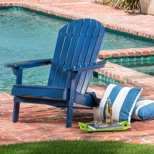 Silla Adirondack plegable, sillas Adirondack azul para exteriores con textura de madera, sillas de madera de acacia, para todo tipo de clima, para