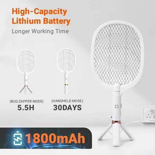 Vista 5 de YsChois Raqueta matamoscas eléctrica, exterminador de moscas recargable, 4000 voltios, exclusiva raqueta 2 en 1, carga USB, batería de litio de 1800