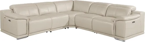 Vista 419 de BlackJack Furniture Venice - Sofá modular de cuero italiano de grano superior de 5 piezas con 3 reclinables eléctricos, reposacabezas ajustable
