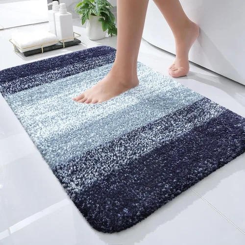 OLANLY Tapetes de baño pequeños de 24 x 16 pulgadas, de microfibra extra suave y absorbente, parte trasera de goma, secado rápido, lavables para Azul