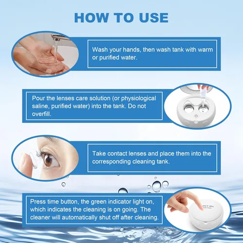 Vista 4 de Limpiador ultrasónico de lentes de contacto recargable con espejo de tocador compacto para lentes de contacto, soporte de limpieza rápida, se adapta