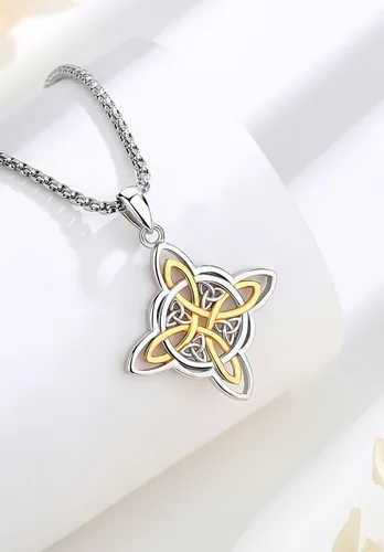 Vista 2 de EUDORA Collar de plata de ley S925 con nudo de brujas con tetragrammaton pentagrama, rueda de Hekate, Lilith Moon Witchy colgante para mujer